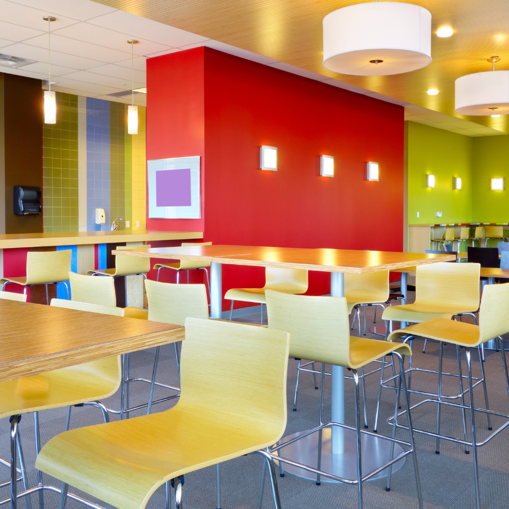 brighly colored restaurant interior