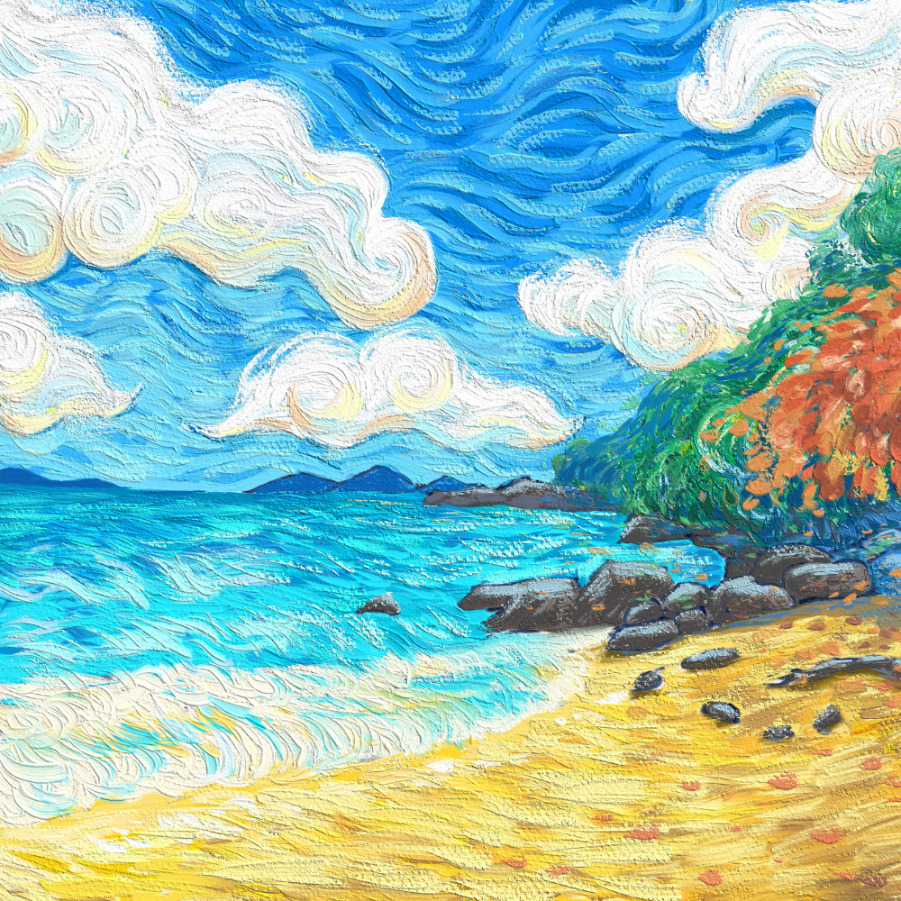 oil painting of beach